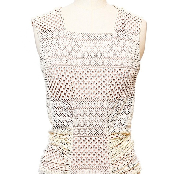 BCBGMAXAZRIA Runway Renee Ivory Sleeveless Ruched-Side mini bodycon Dress size M - Picture 6 of 11